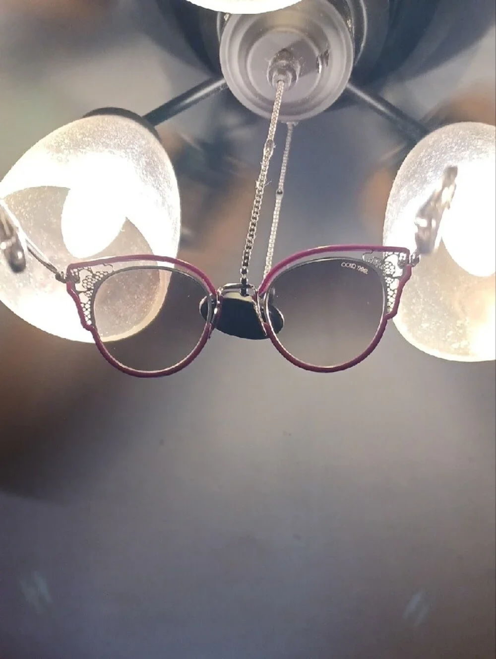 Jimmy Choo Burgundy Cat-Eye Sunglasses with Gold Filigree